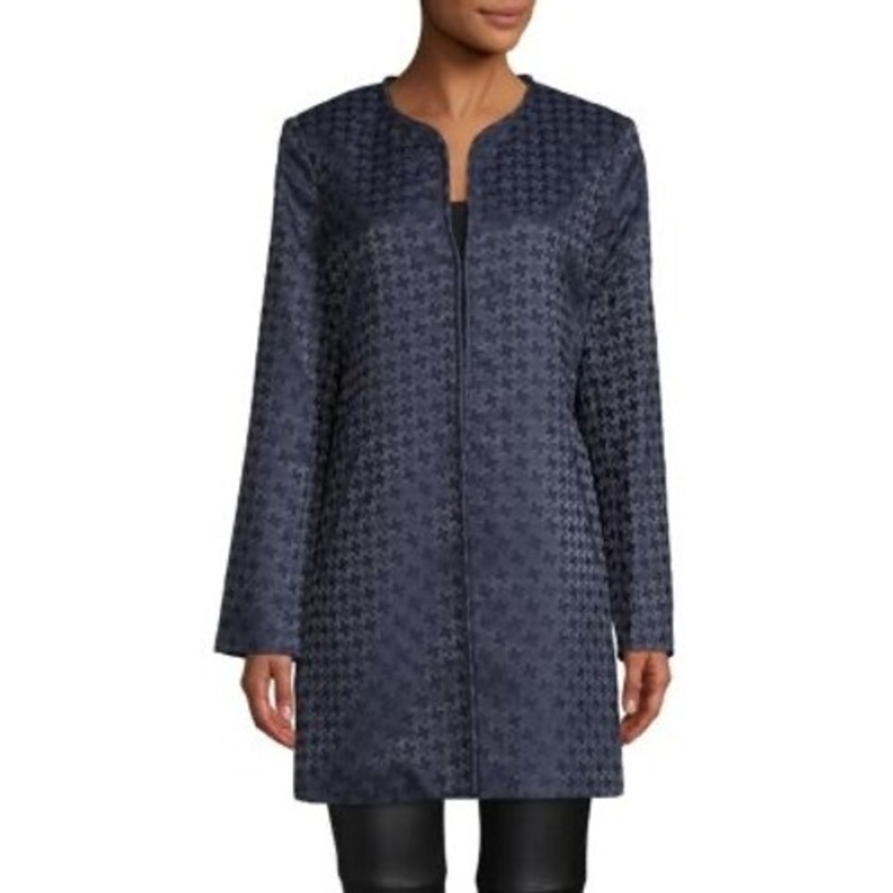 NWT Karl Lagerfeld Paris Navy Houndstooth Open-Front Sweater Jacket - Medium‎